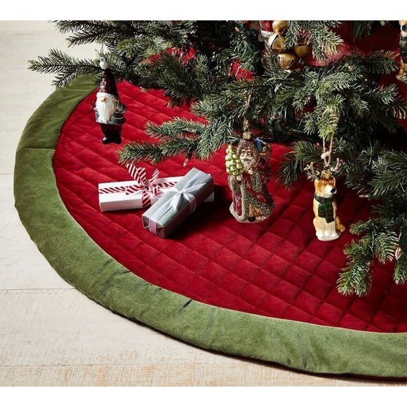 Pottery Barn Tree Skirt Christmas Velvet Red Green Monogrammed Macfalda 60 in - Picture 2 of 13